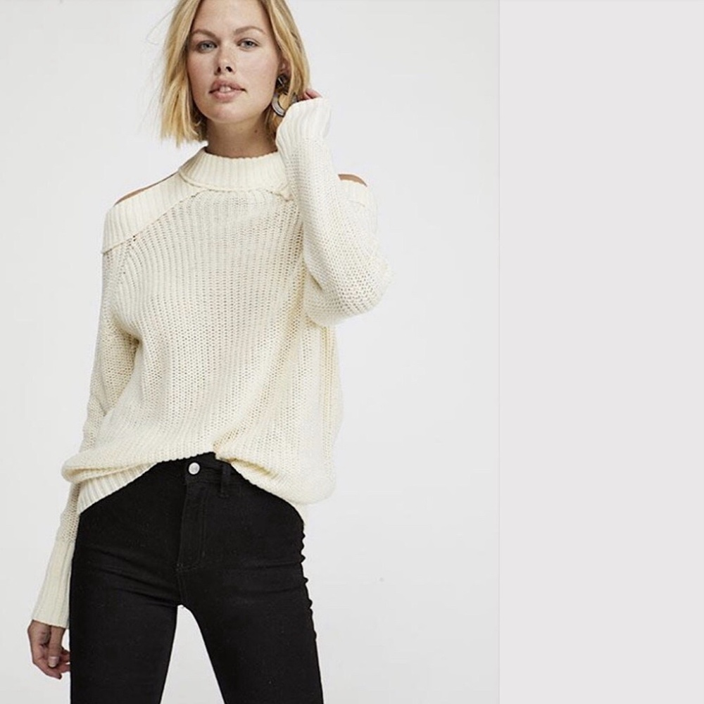 Free People Half Moon Bay Pullover Sweater Ivory Size S